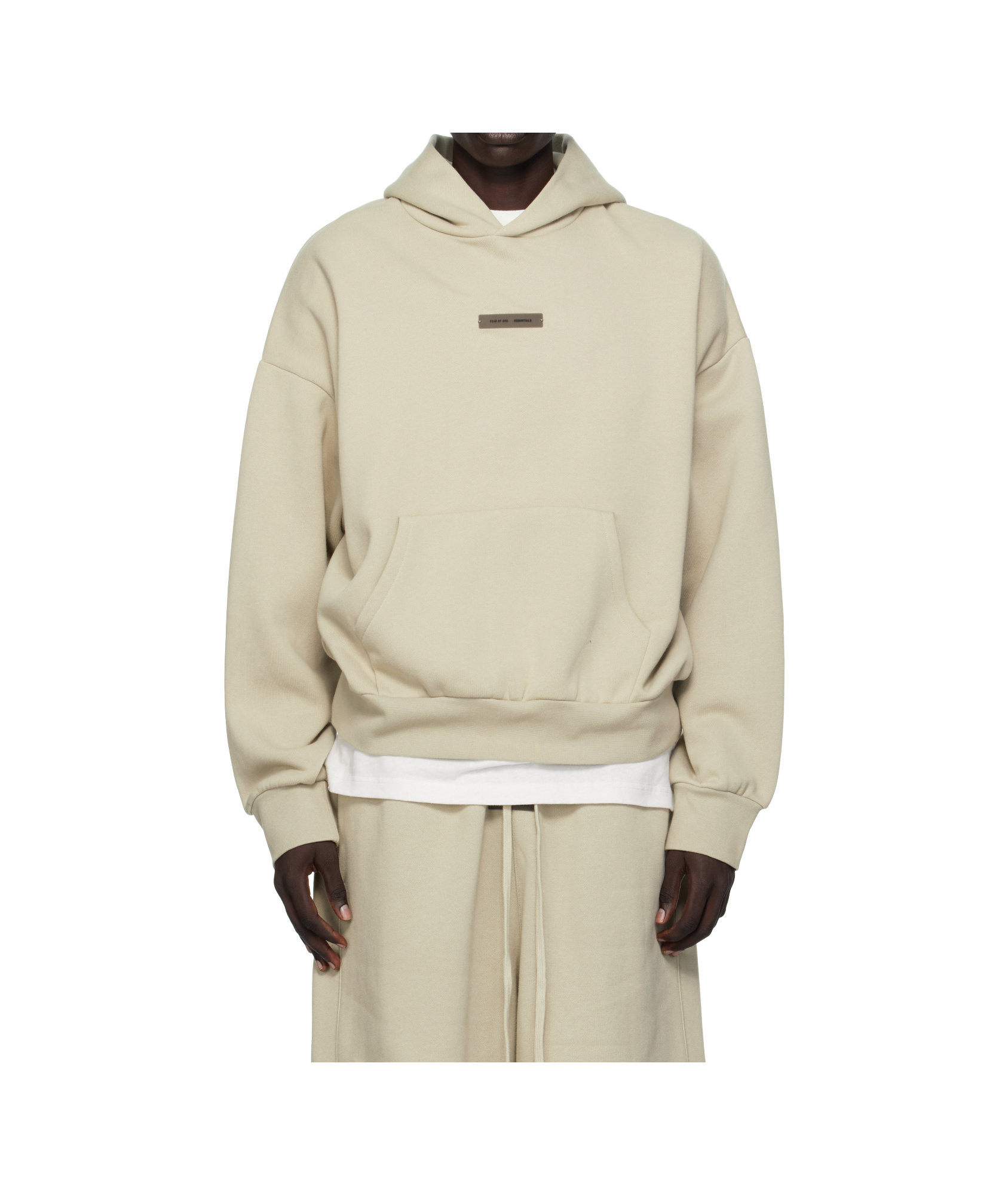 Essentials Beige Classic Fit Fleece Hoodie In Neutral