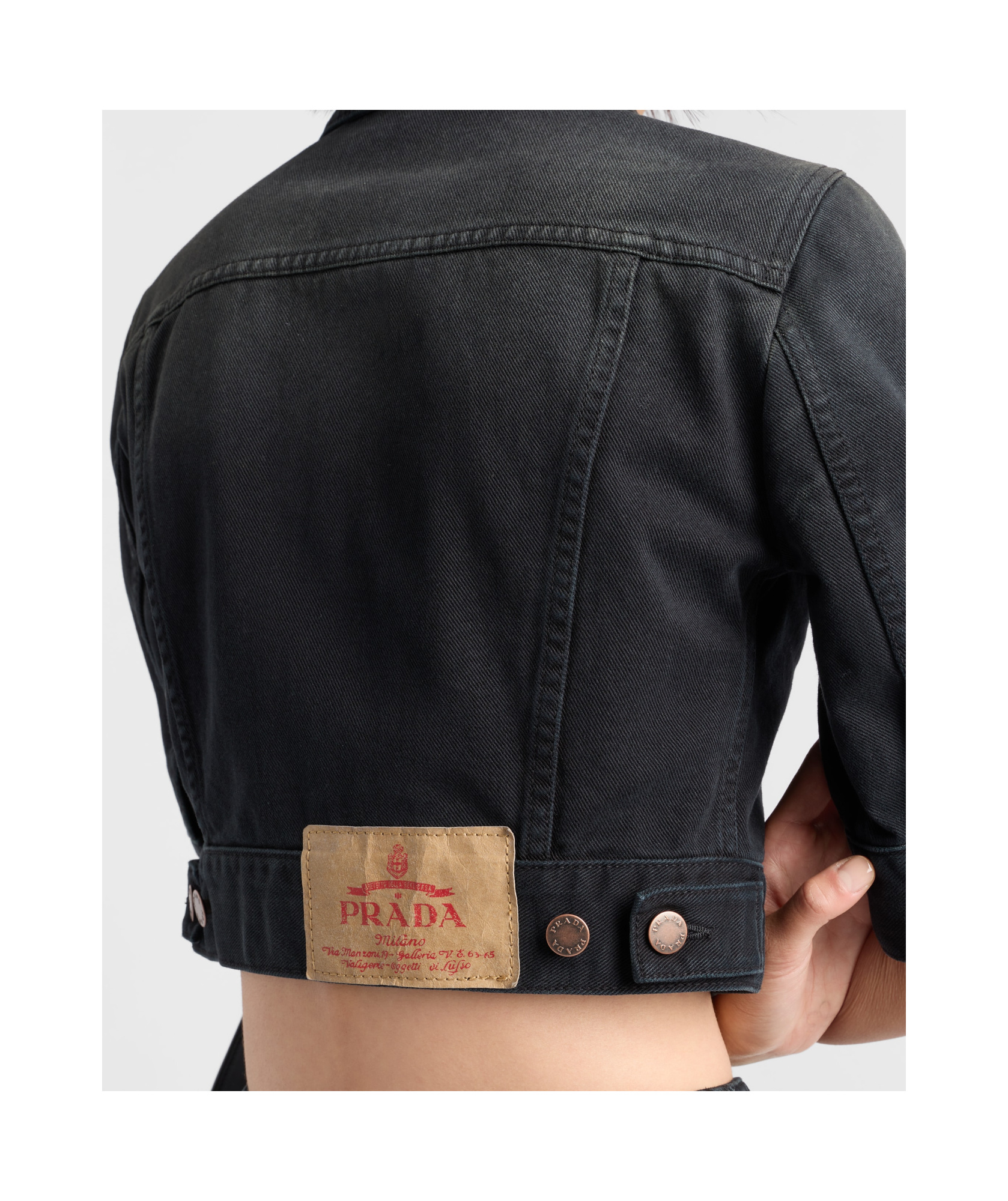 Shop Prada Cropped Denim Blouson Jacket In Black