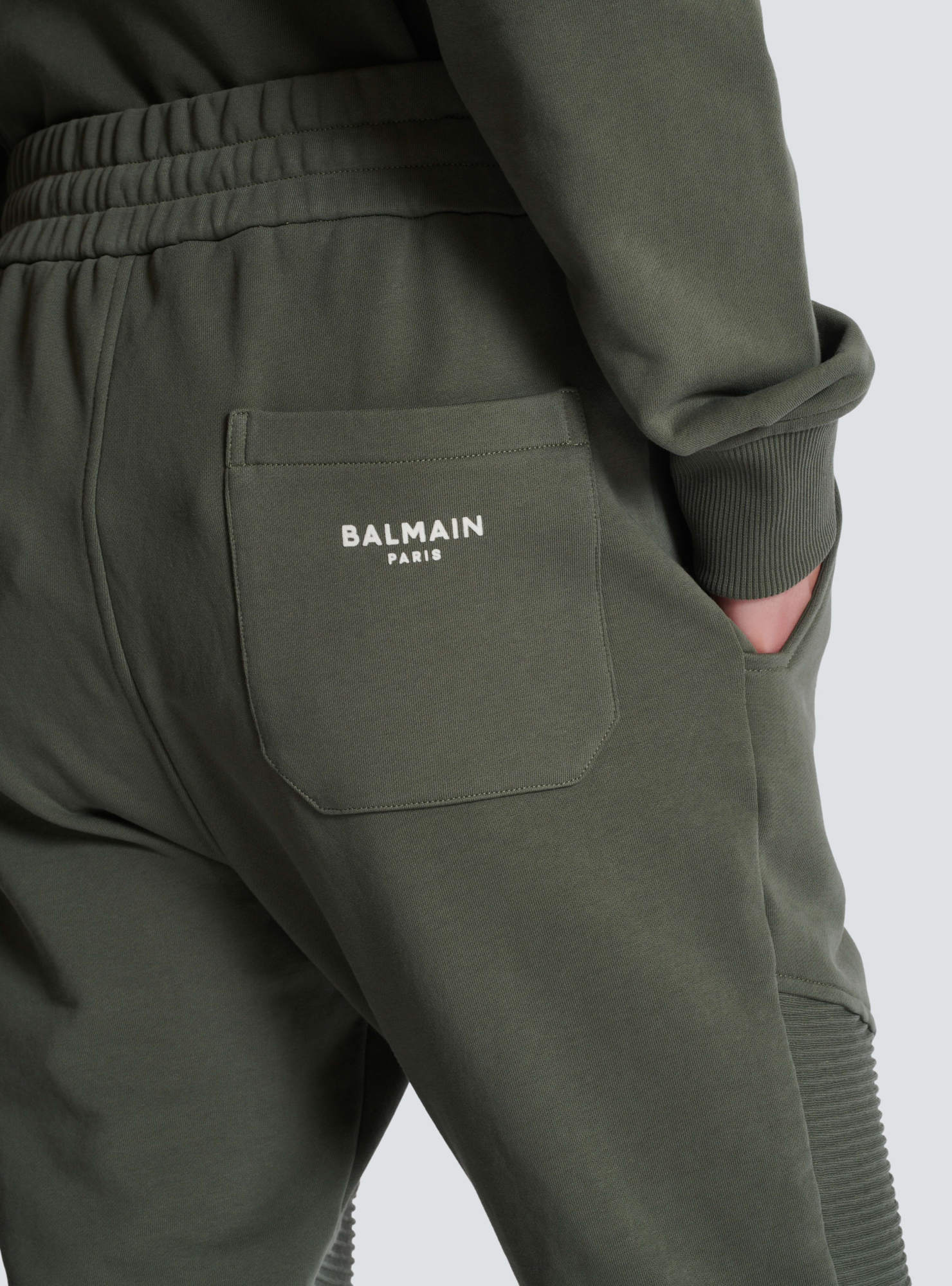 Shop Balmain Elastic Waist Sweatpants In Green