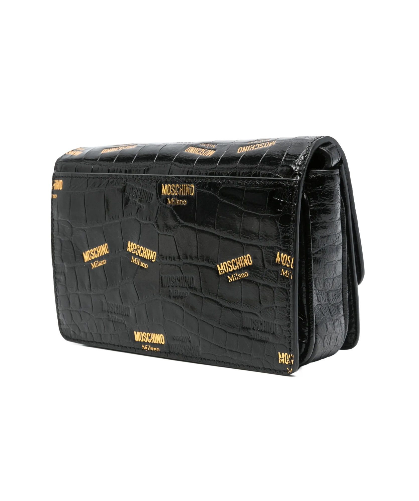 Moschino Crocodile Print Shoulder Bag In Black