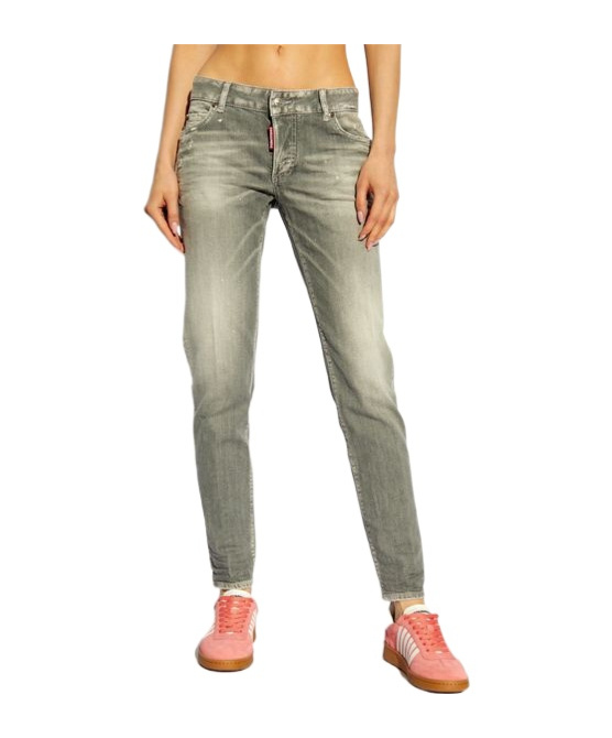 Dsquared2 Logo Patch Jeans In Gray