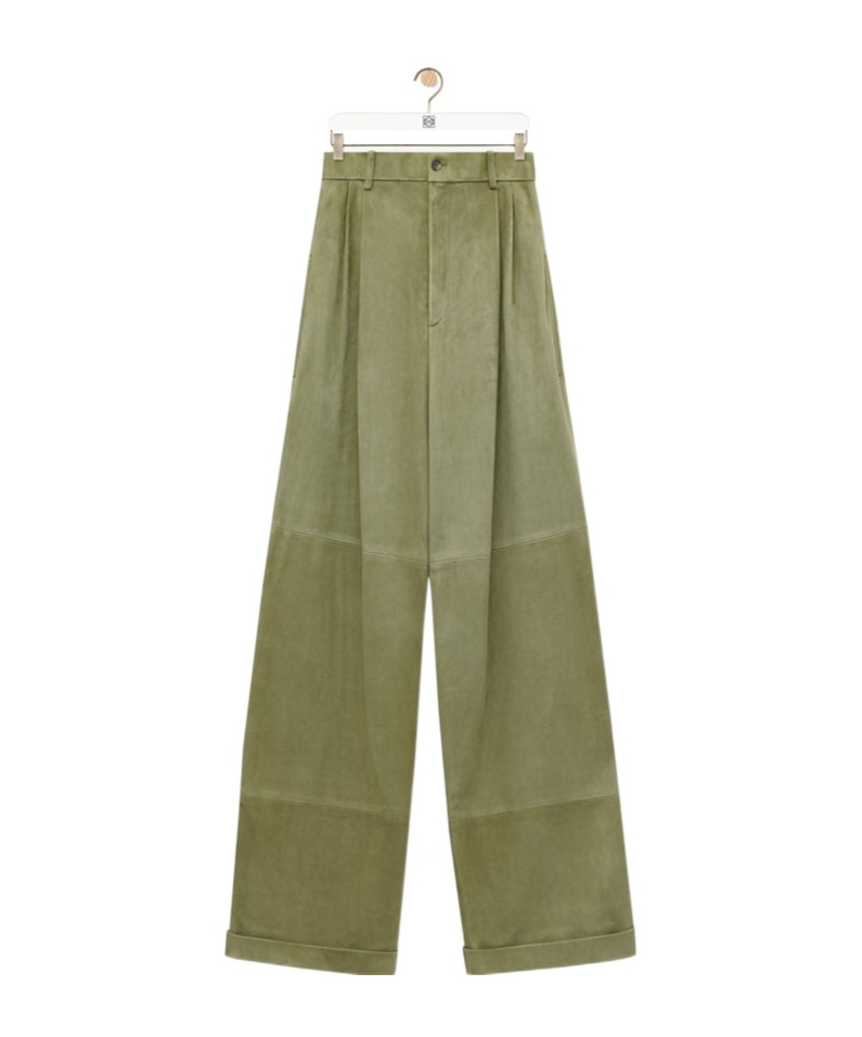 Loewe Wide-leg Trousers With Belt Loops And Back Pocket In Green