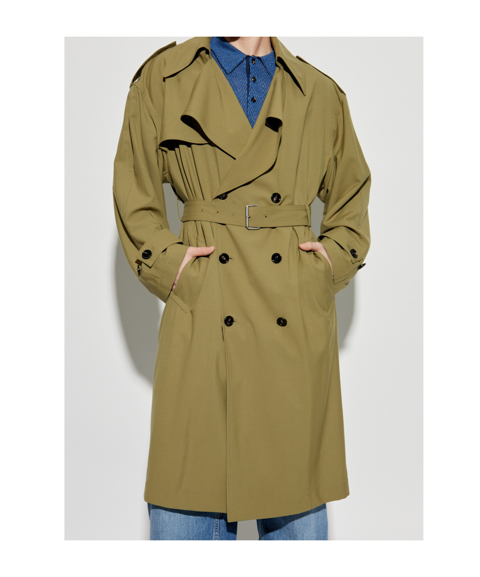 Bottega Veneta Mens Double-breasted Wool Trench Coat Algae In Green