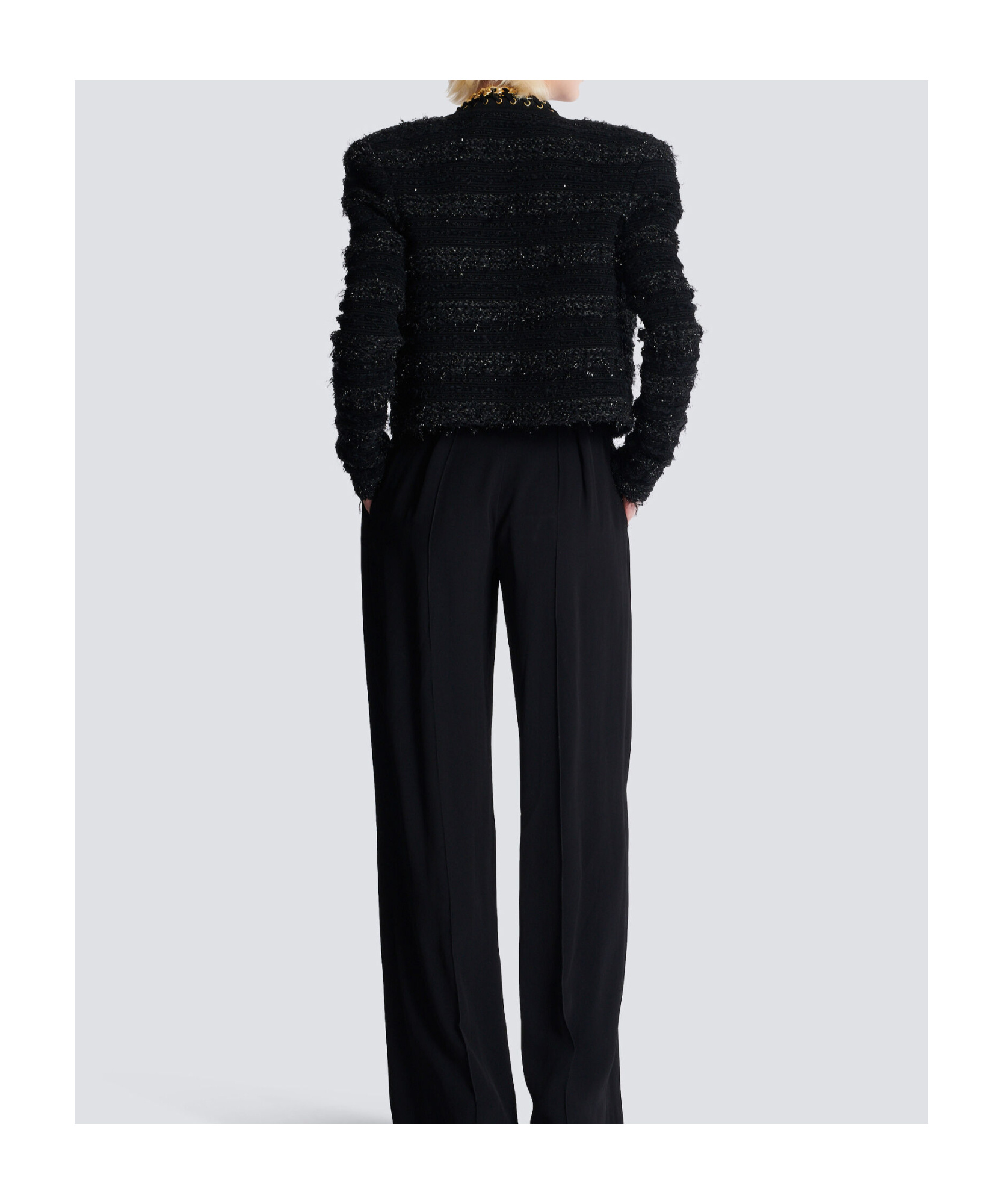 Balmain Chains Details Side To Side Tweed Jacket In Black