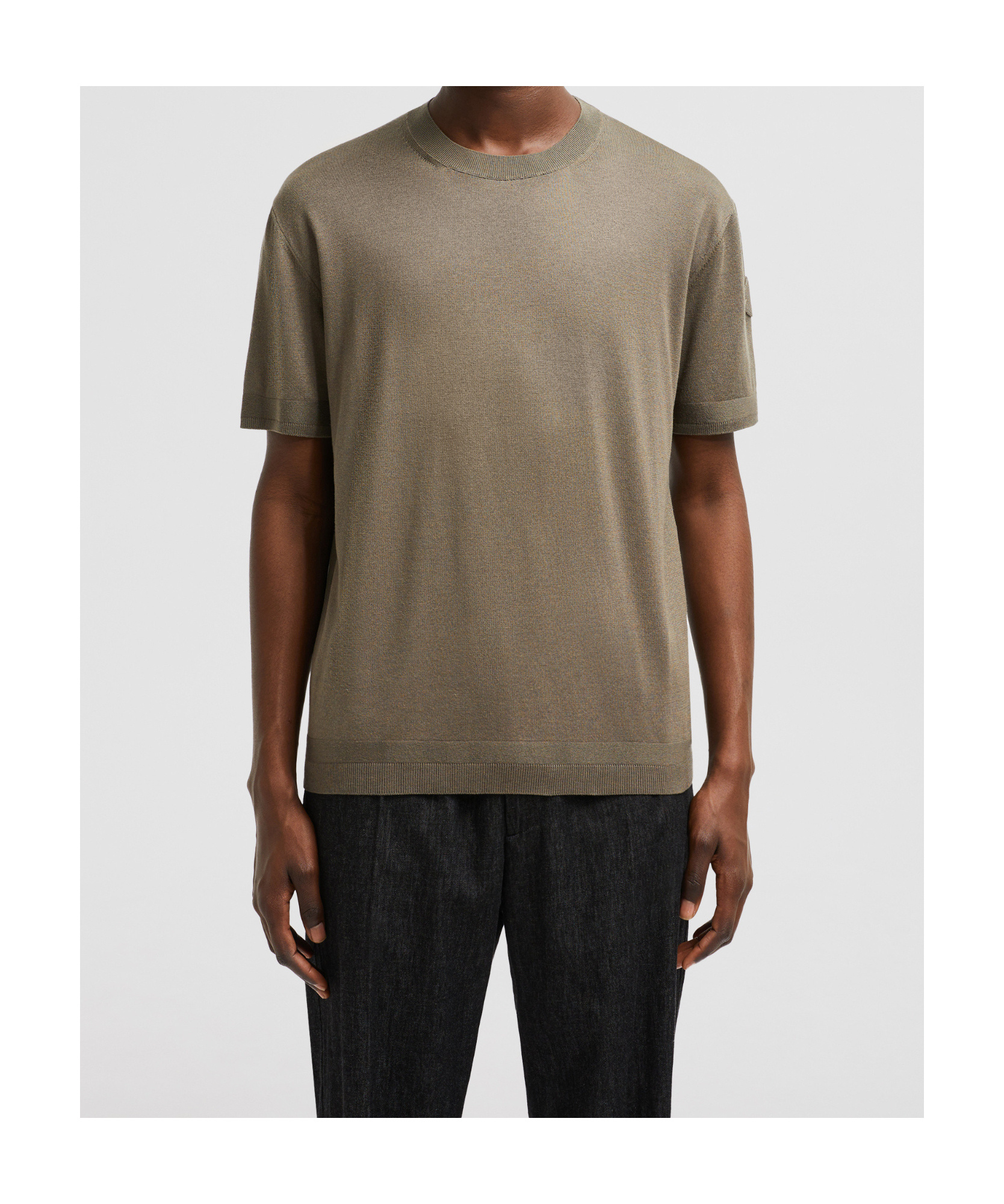 Moncler Crew Neck Silk Blend Sweater In Taupe