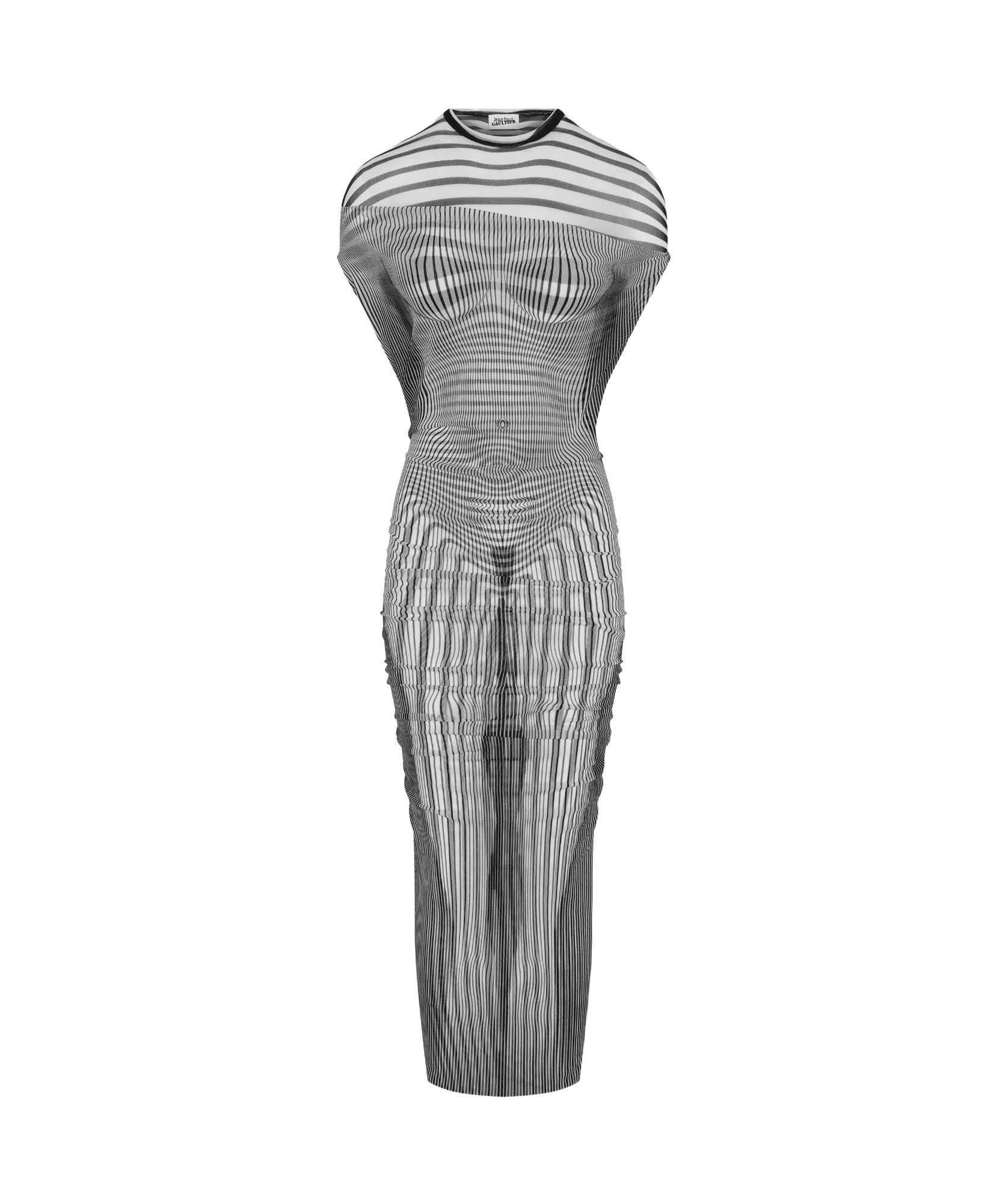 Jean Paul Gaultier Mariniere Body Morphing Layered Mesh Maxi Dress In Gray