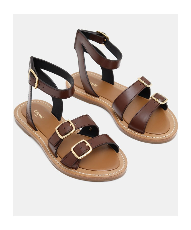 Celine Round Toe Flat Sandals In Brown