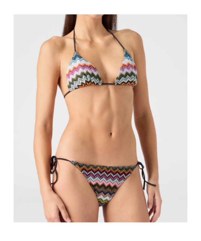 Missoni Triangle Bikini In Lame Viscose With Pixel-effect Zigzag Pattern In Multi