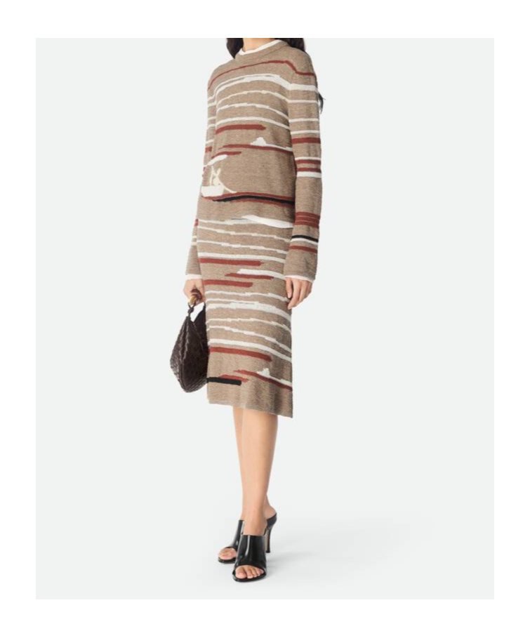 Bottega Veneta Striped Jacquard-knit Linen And Cotton-blend Sweater In Brown