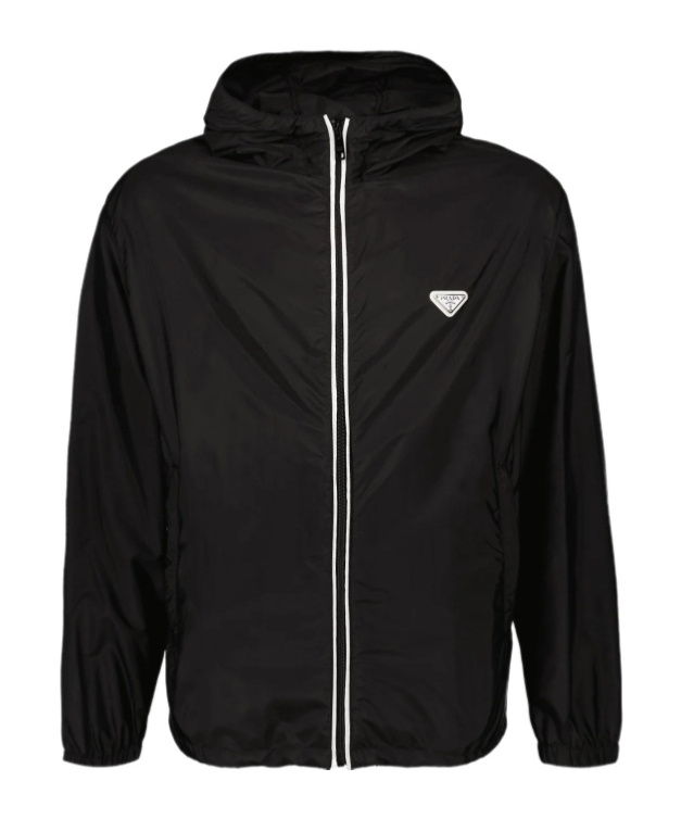 Prada Re-nylon Enamel Triangle-logo Jacket In Black