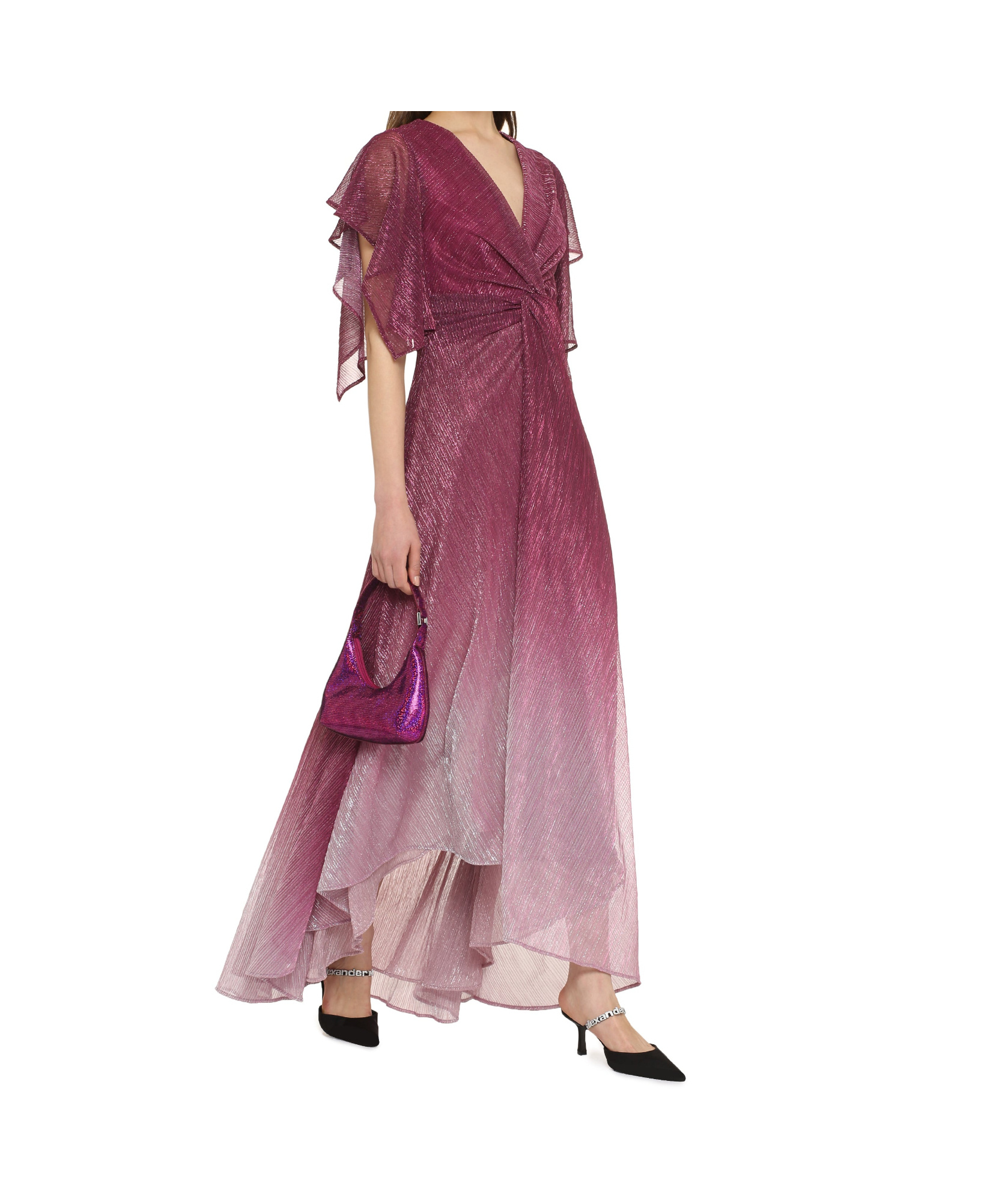 Talbot Runhof Metallic Voile Asymmetric Dress In Pink