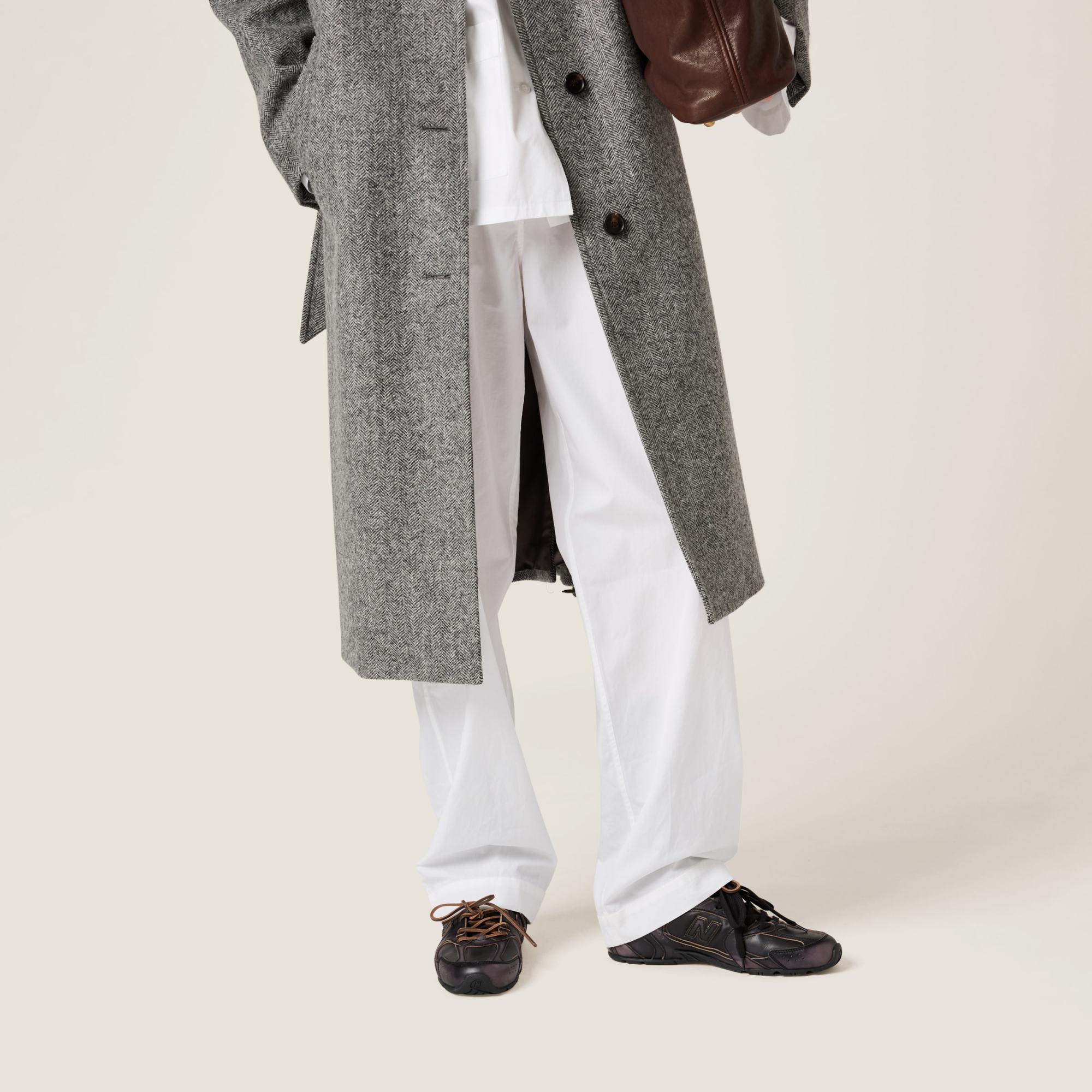 Miu Miu Embroidered-logo Poplin Trousers In White
