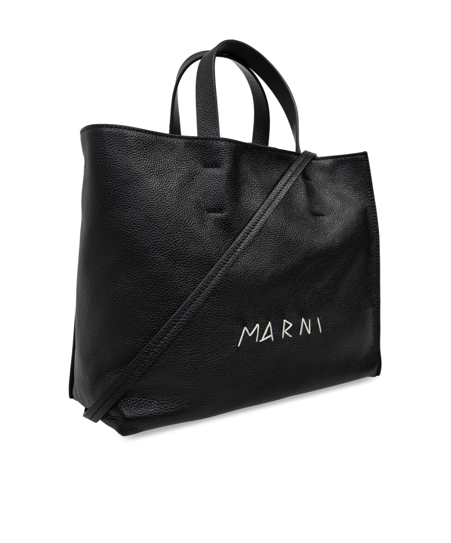 Marni Logo-print Leather Tote Bag In Black