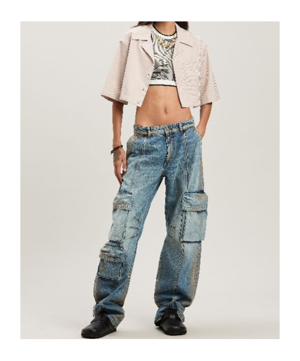 Palm Angels Crop Shirt With Beige And White Stripes With Logo
