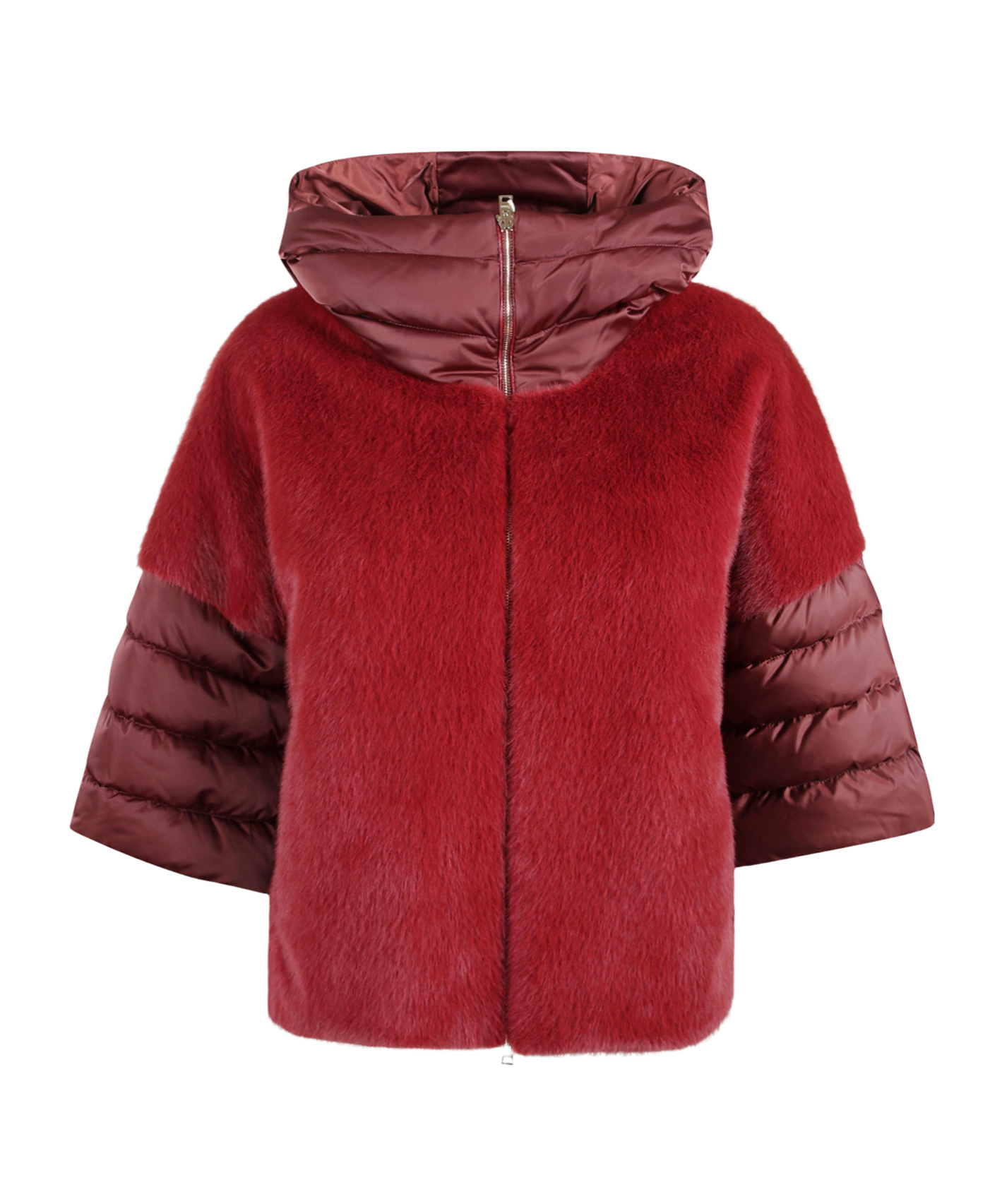 Herno Satin Cape And Lady Alternative Fur In Red