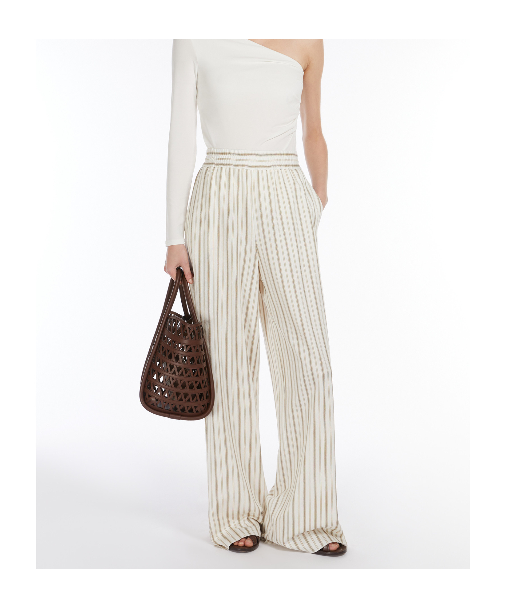 Max Mara Striped Casual Pants In White
