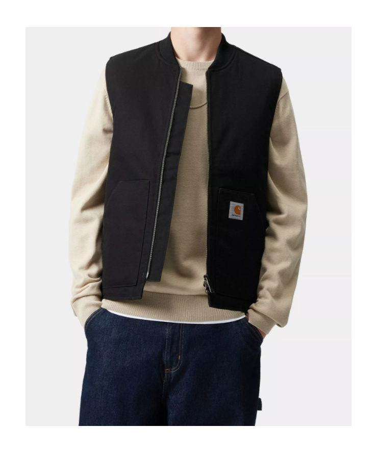 Carhartt Canvas Waistcoat Front Pockets Sleeveless Design In Black