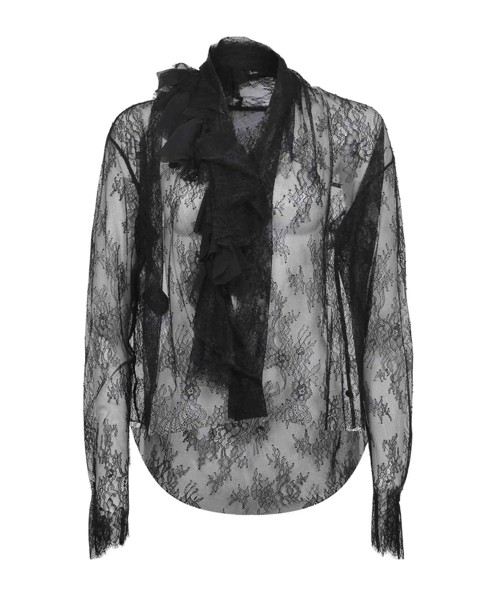 Alberta Ferretti Ruffled Laced Shirt In Black