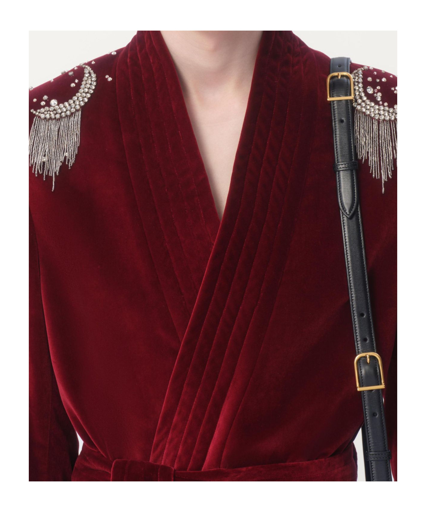Valentino Rhinestone Beaded Embroidered Casual Jacket In Deep Red