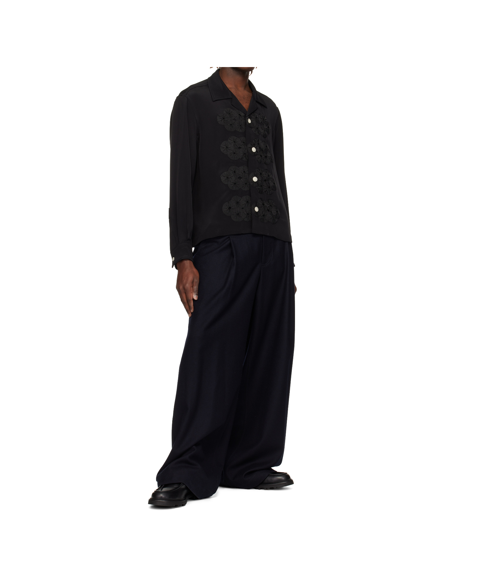 Bode Mens Silk Ribbon Garland Shirt In Black