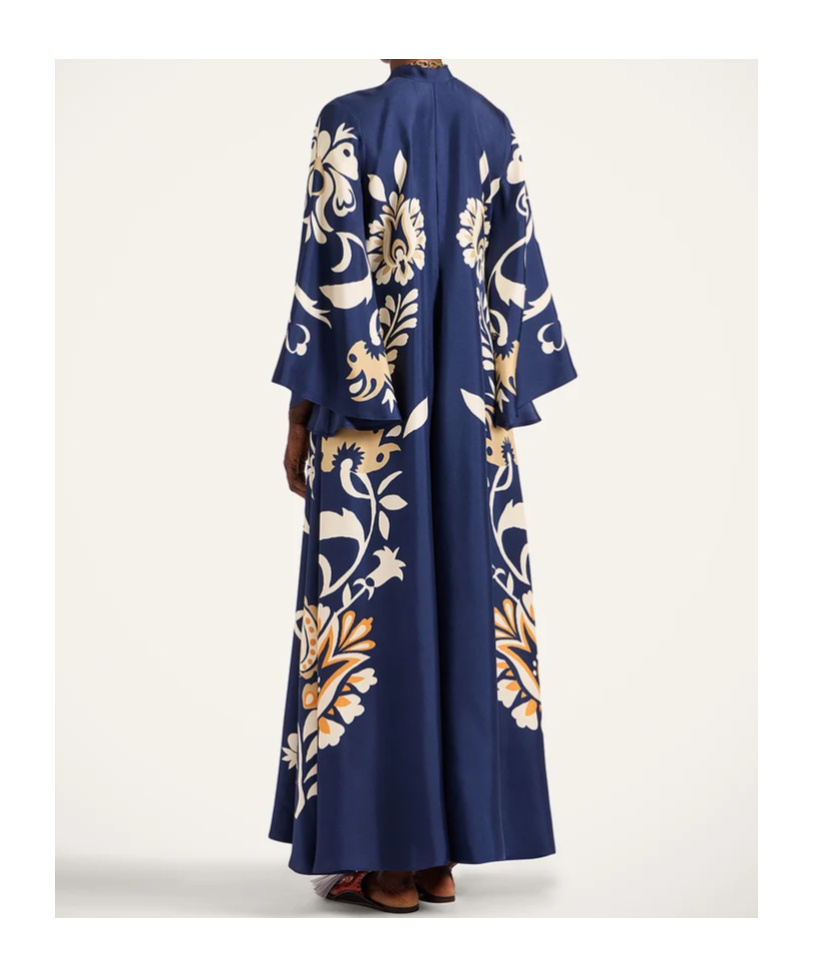 La Doublej Scarf-detailed Printed Silk-twill Maxi Dress In Blue