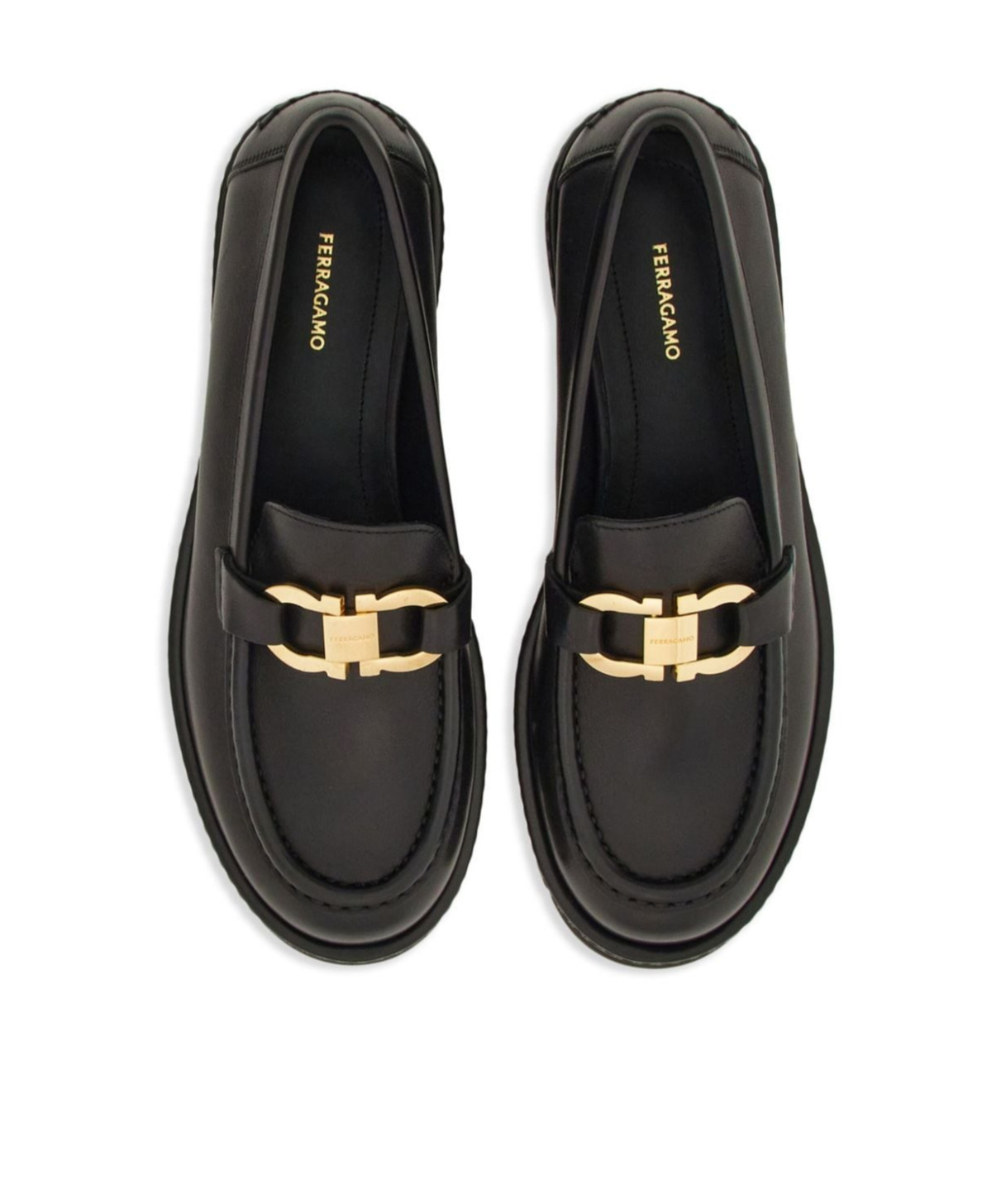 Ferragamo Brooke Loafers With Chunky Sole And Gold-tone Hardware In Black