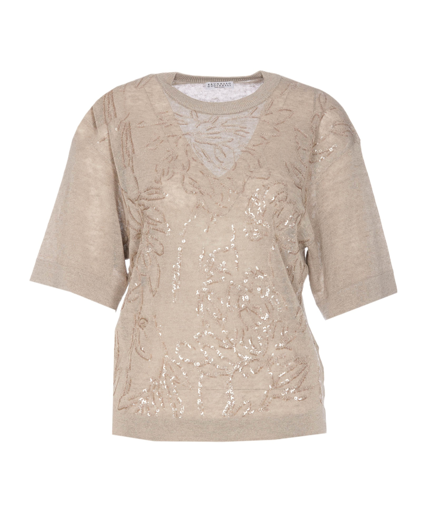 Brunello Cucinelli Sequin-embellished Fine-knit Top In Nude