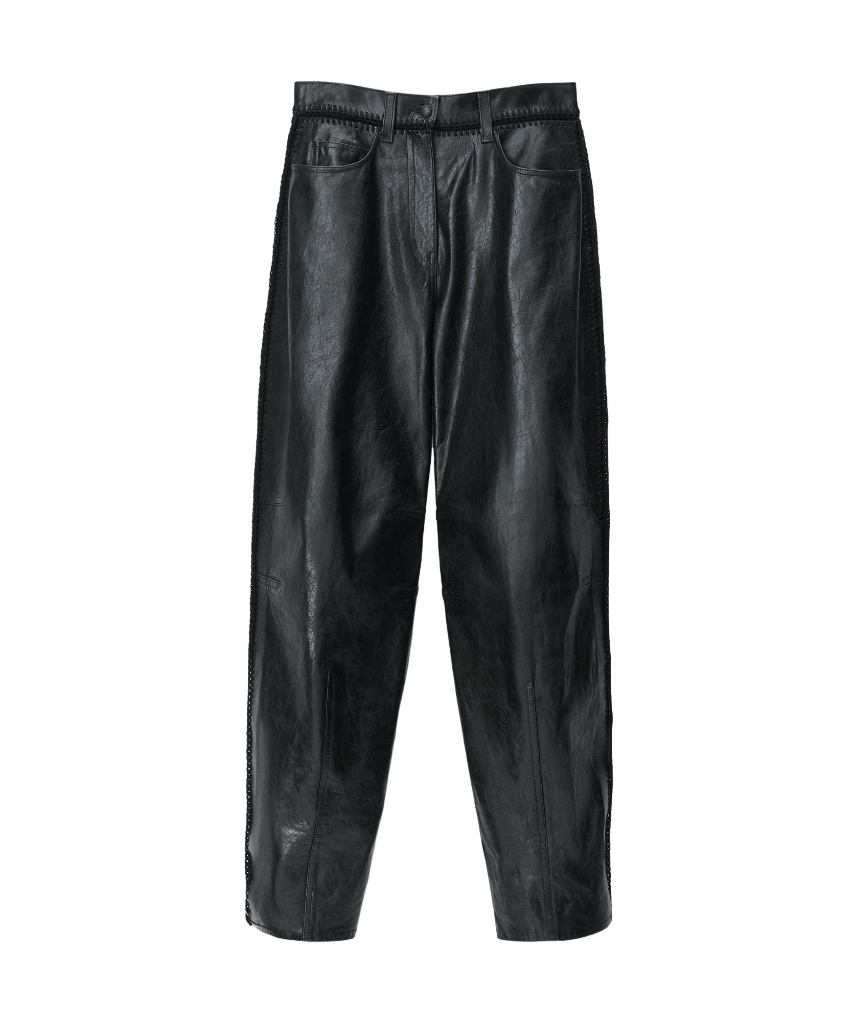 Alexander Wang Low-waist Crocheted Leather Pants In Black