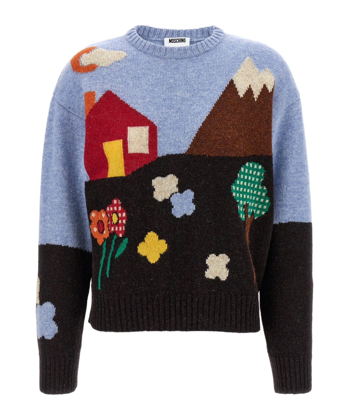 Moschino Shetland Wool Sweater With Landscape Intarsia In Multi