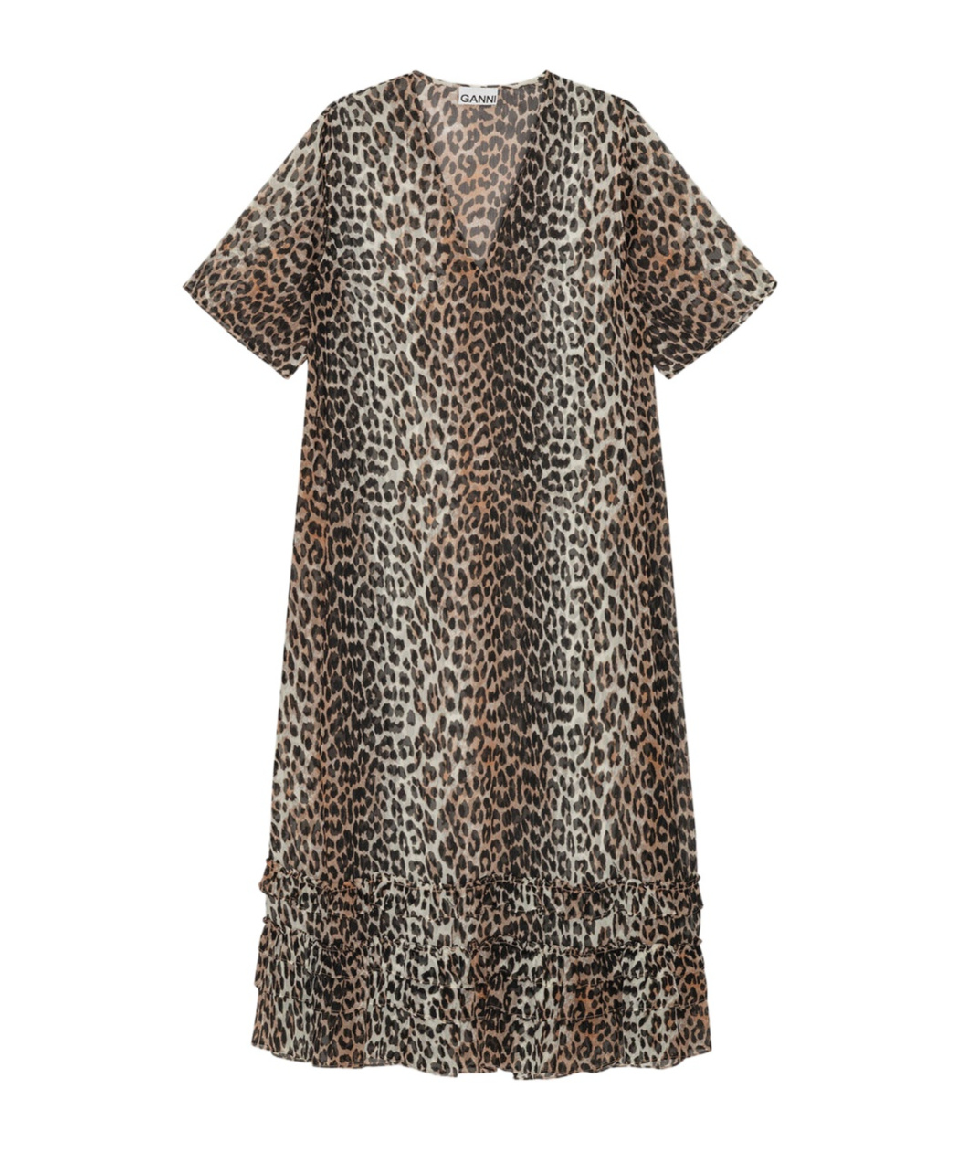 Ganni Leopard-print Sheer Chiffon Midi Dress In Animal Print
