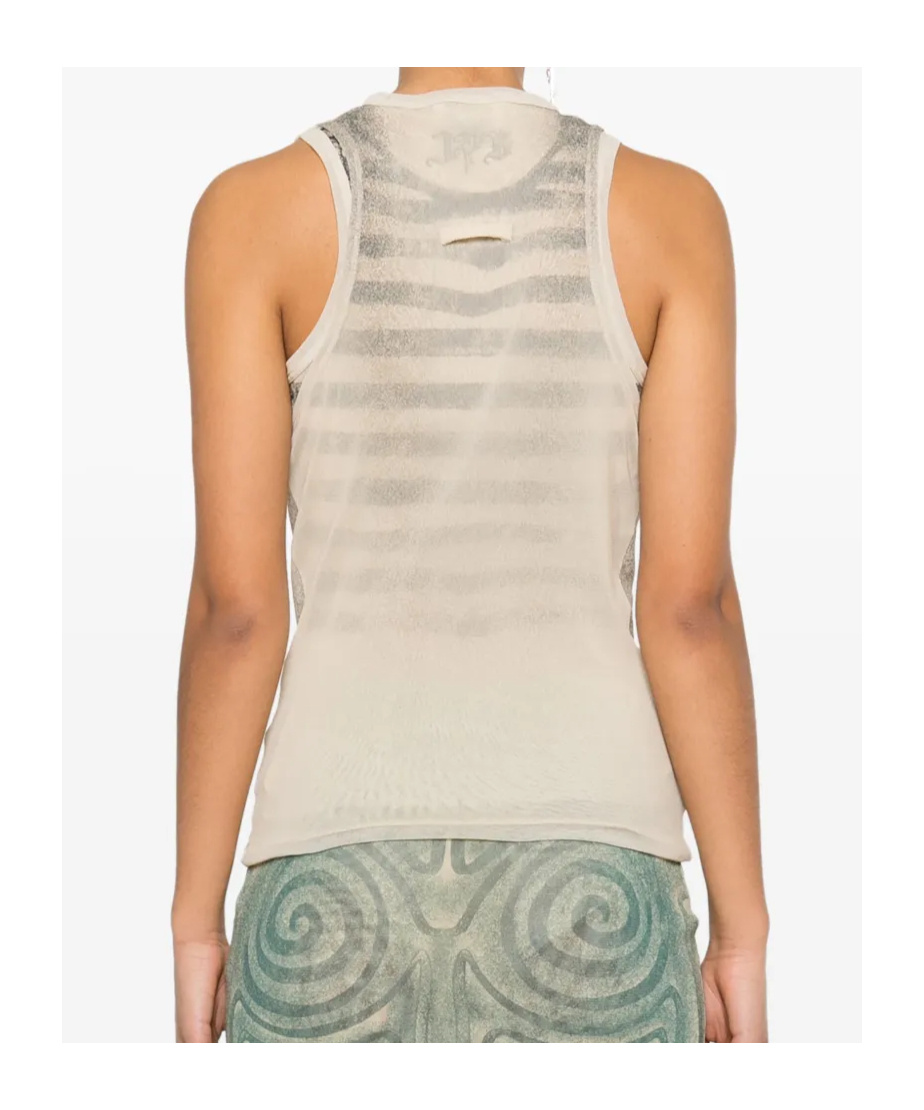 Jean Paul Gaultier Tattoo Print Double Layer Mesh Tank In Nude
