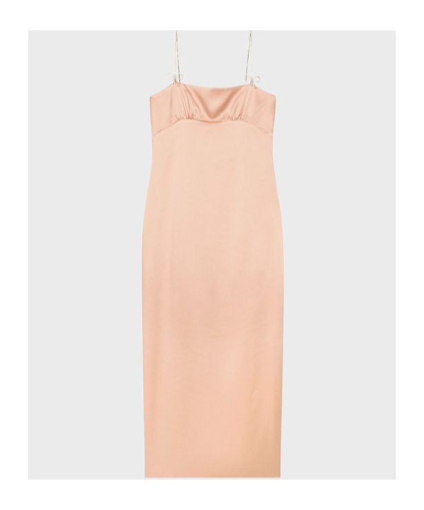 Blumarine Pink Satin Rhinestone Midi Dress In Nude