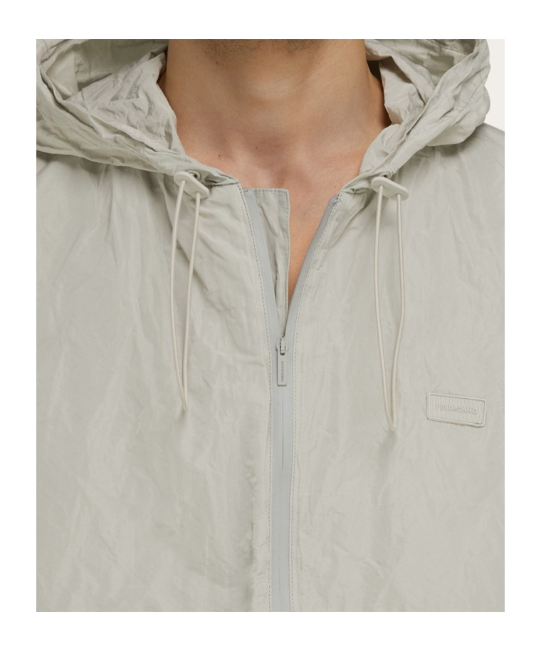 Ferragamo Zip-up Windbreaker Hooded Jacket In Gray