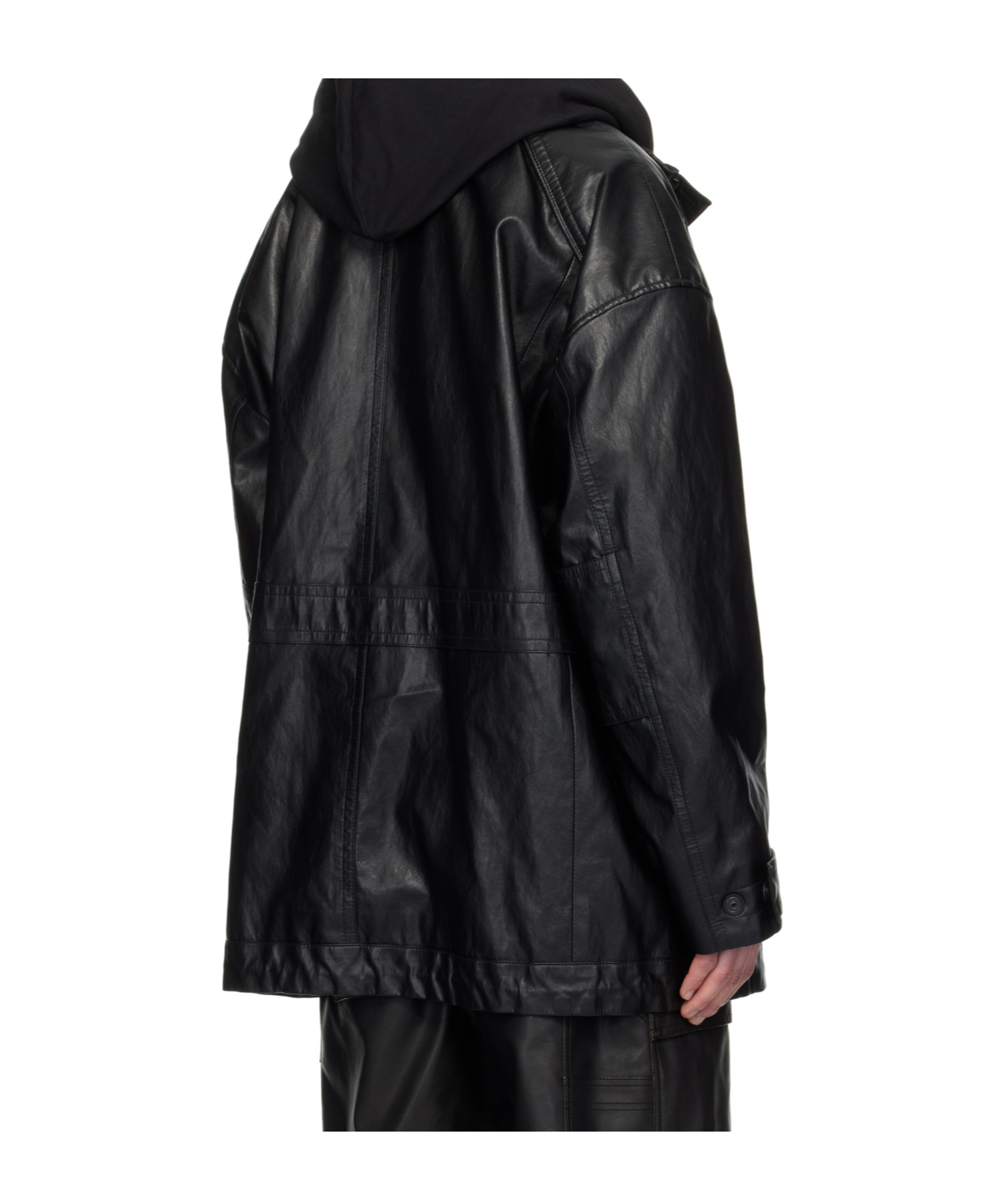 Juunj Hood Detachable Car Faux-leather Coat In Black