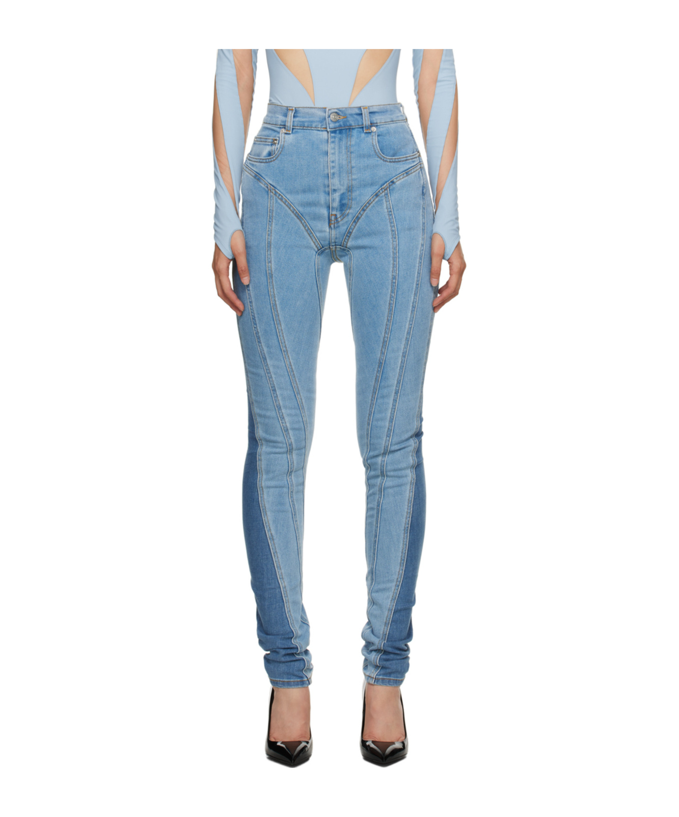 Mugler Blue Spiral Jeans In Blue