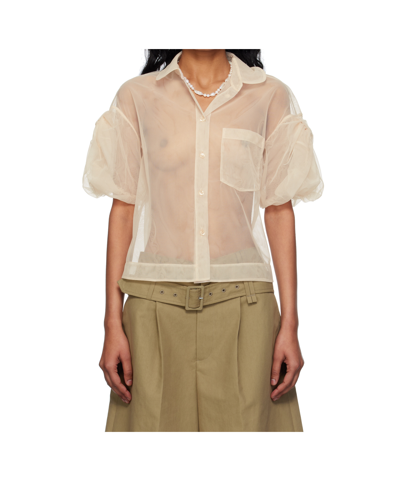Simone Rocha Short Bow Puff Sleeve Shirt In Brown