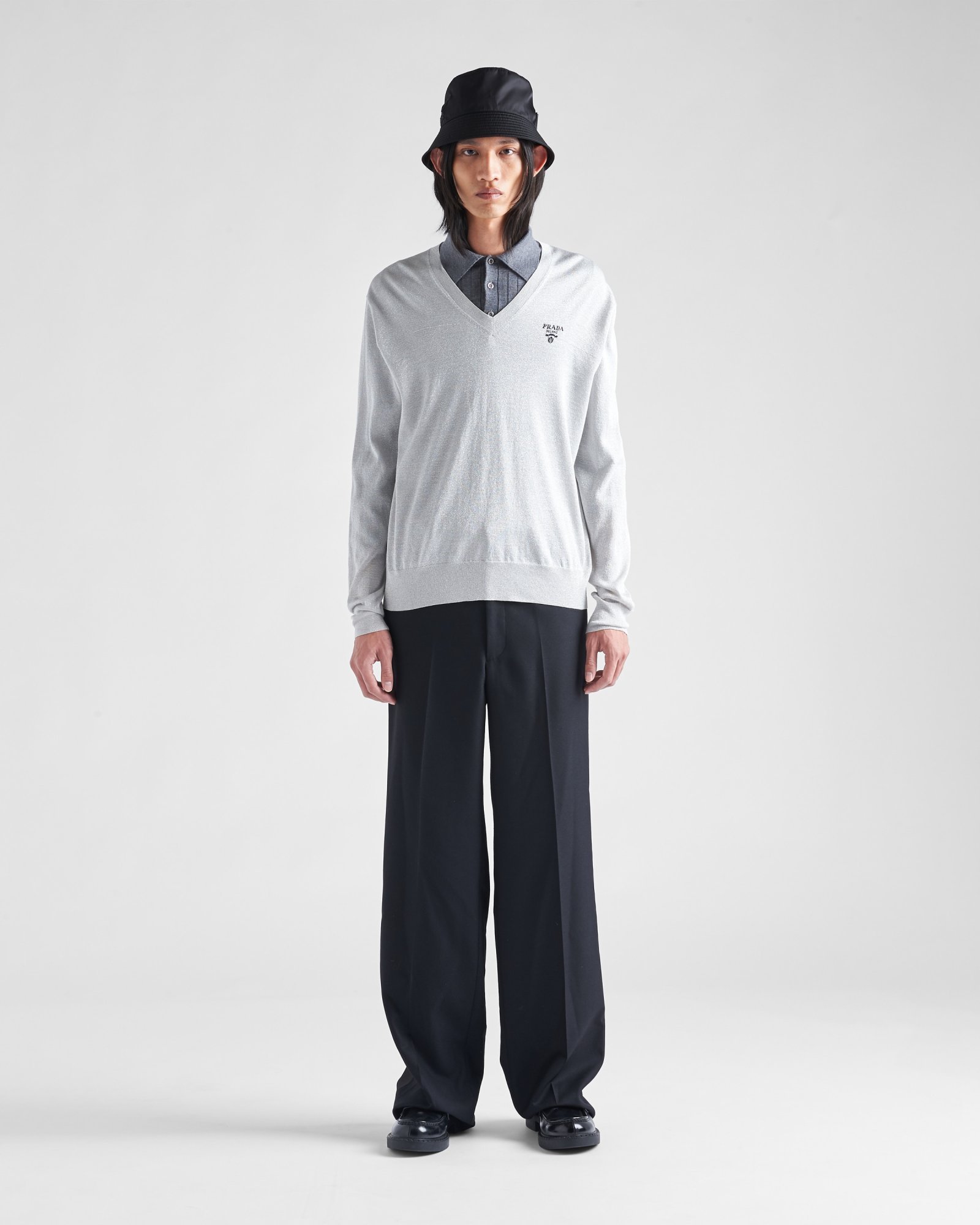 Prada Side-stripe Pressed-crease Wide Trousers In Black