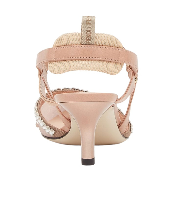 FENDI PINK MESH AND CRYSTALS MEDIUM-HEELED SLINGBACKS
