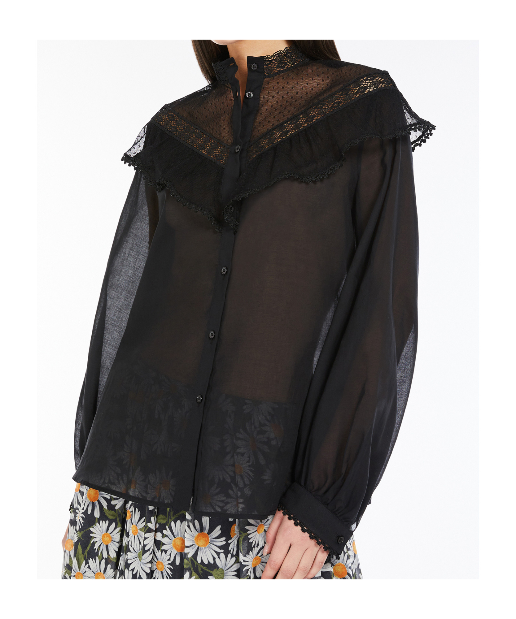 Weekend Max Mara Astice Lace-collar Shirt In Black