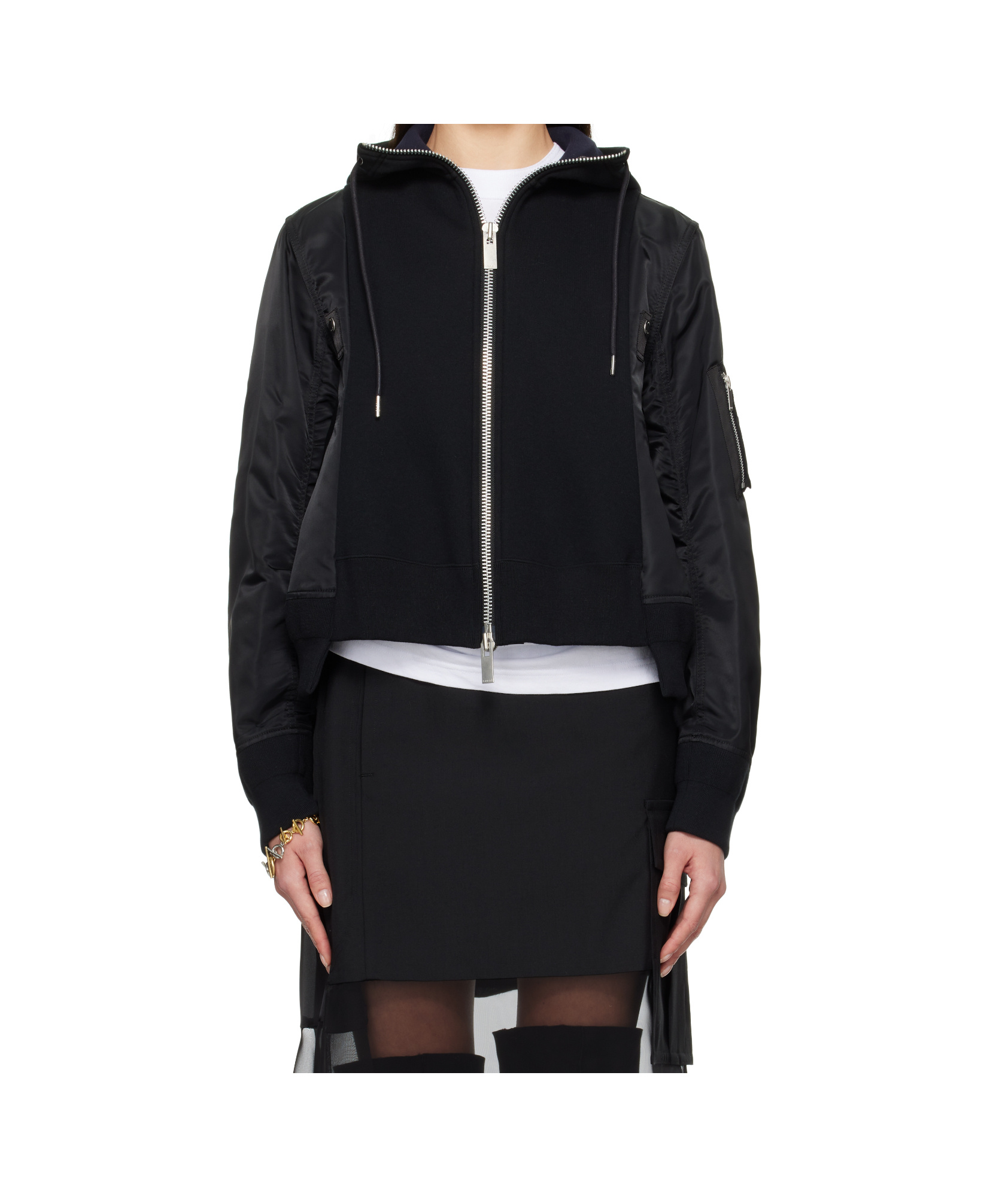 Sacai Long Sleeve Hooded Sweatshirt In Black