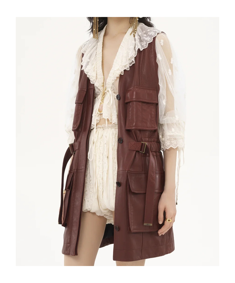 Shop Chloé Leather Utility Gilet In Faded Mahogany