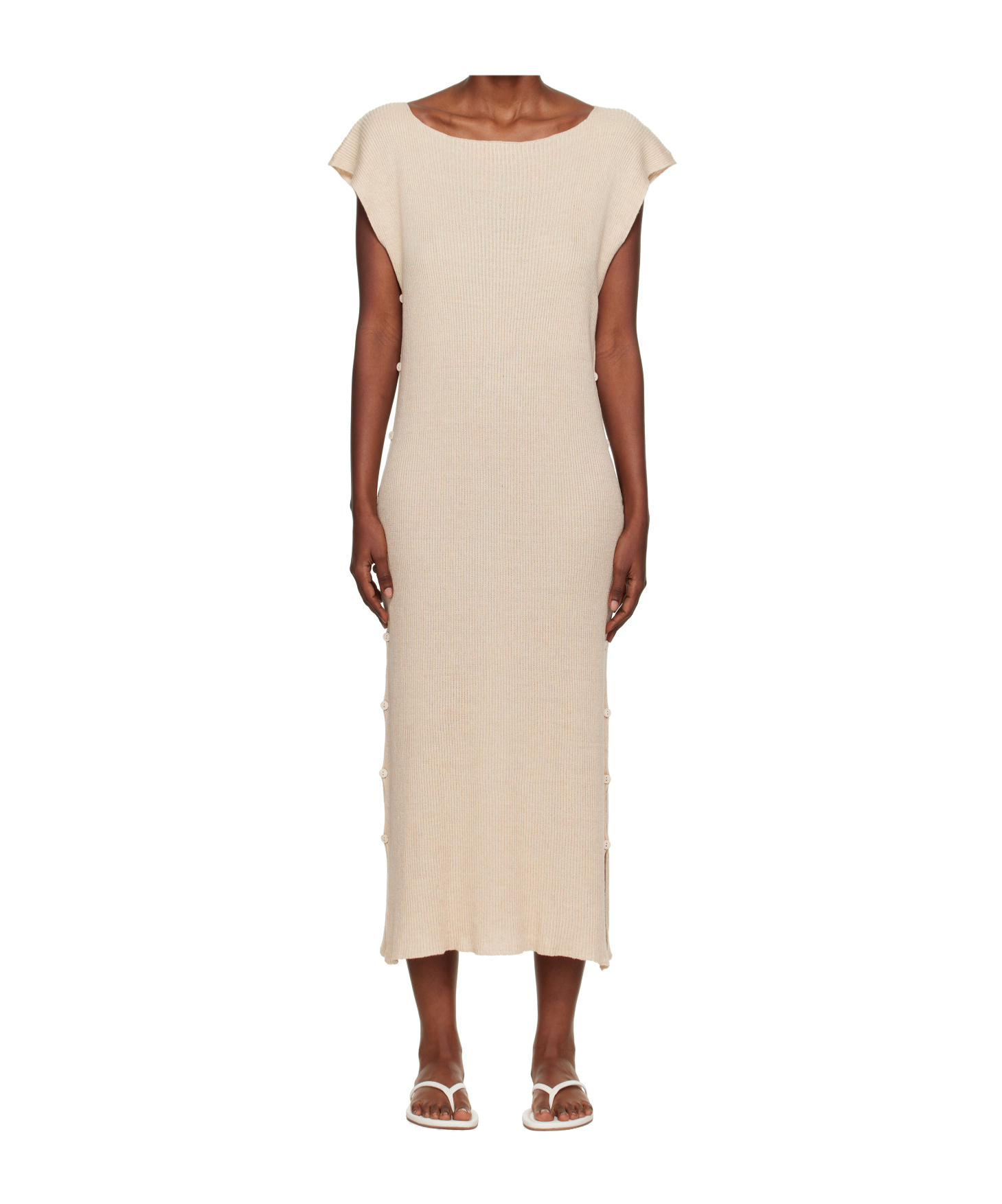 Baserange Boat Neck Knit Dress In Neutral