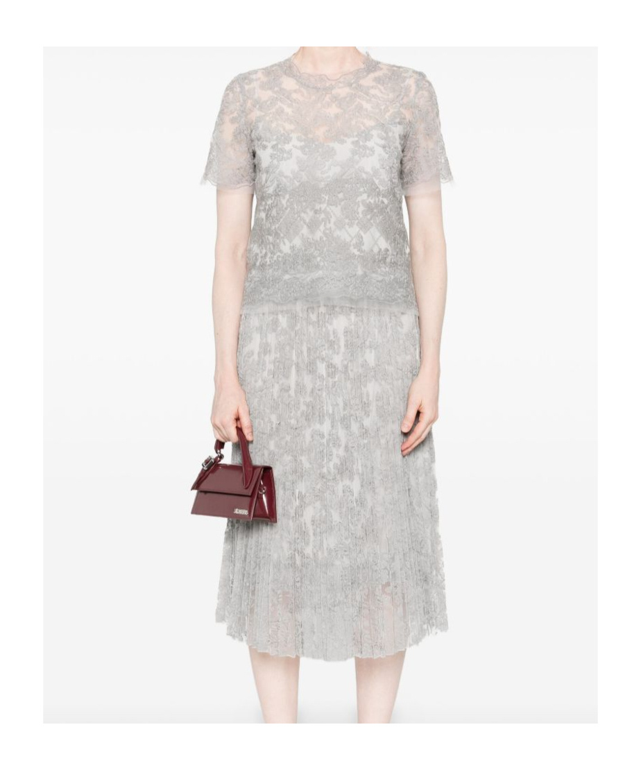 Ermanno Scervino Grey Lace-trimmed Short-sleeved T-shirt In Gray