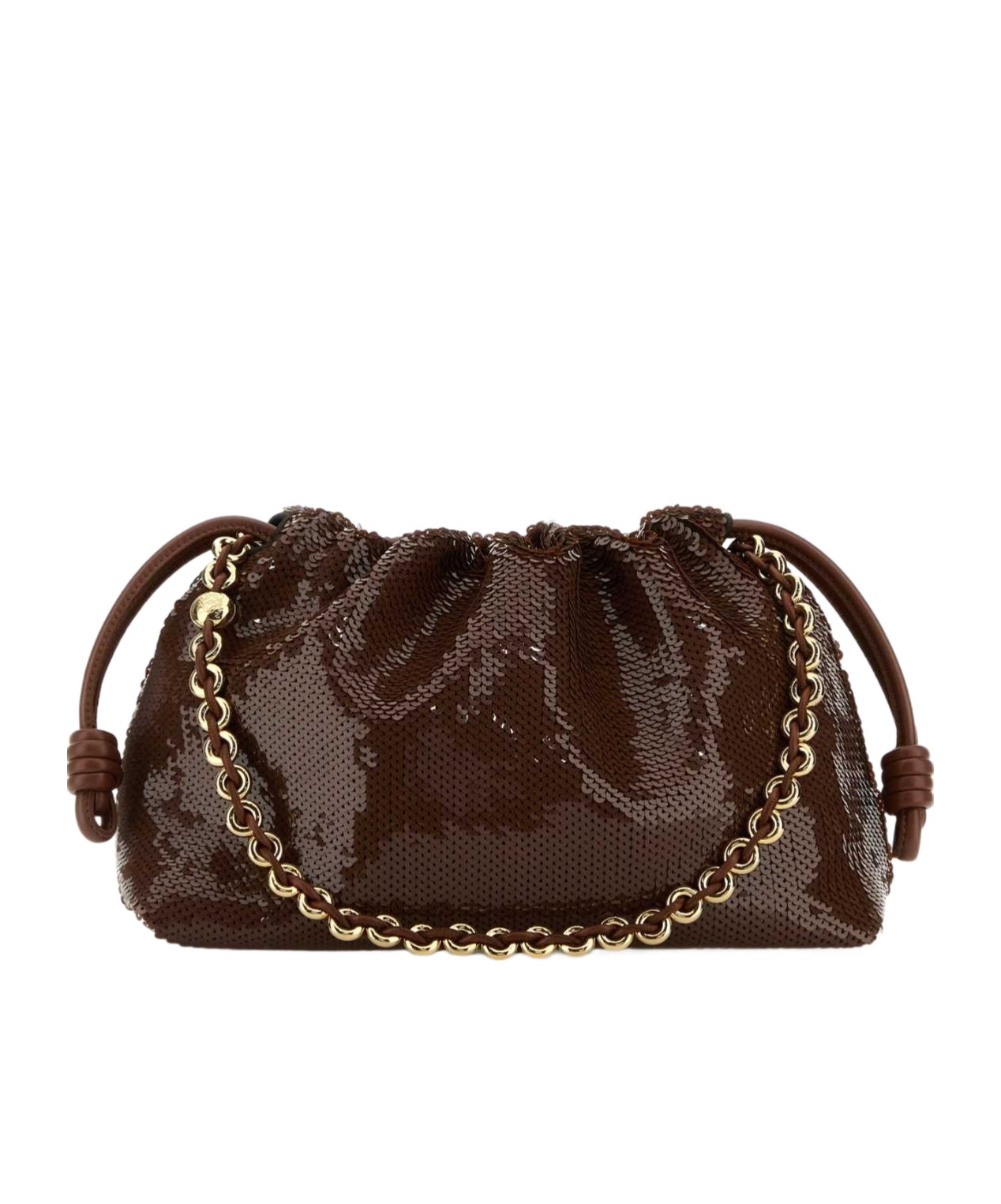 Loewe Flamenco Sequined Leather Clutch Chocolate In Chocolate-colored