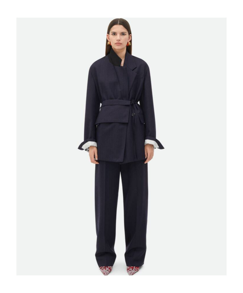 Bottega Veneta Striped Wool Casual Pants In Black