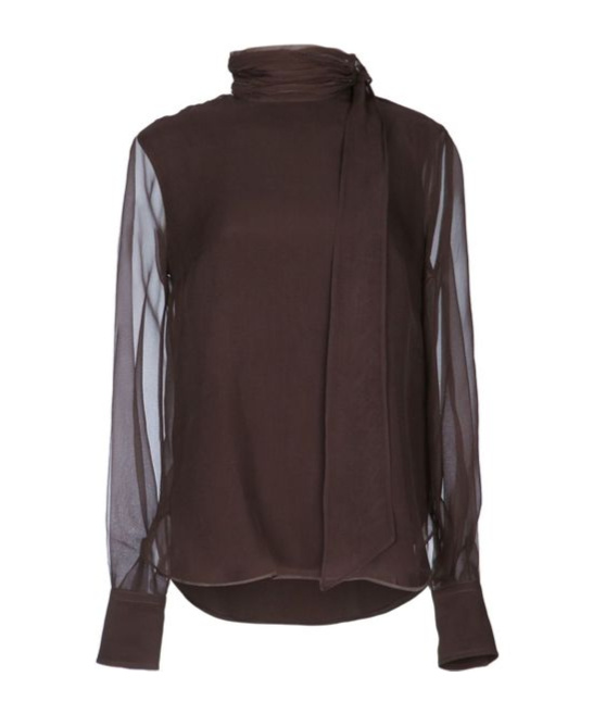 Brunello Cucinelli Bow Detailed High Neck Blouse In Burgundy