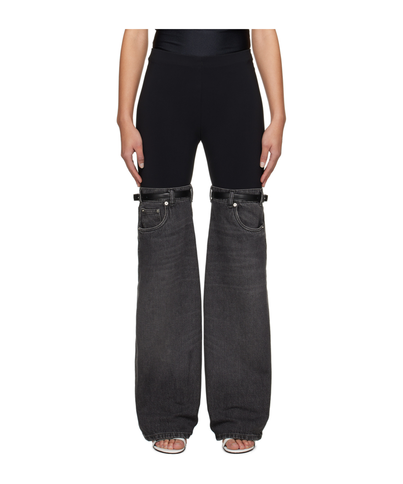 Coperni Womens Black Grey Hybrid Contrast-texture Wide-leg High-rise Denim Trousers In Black