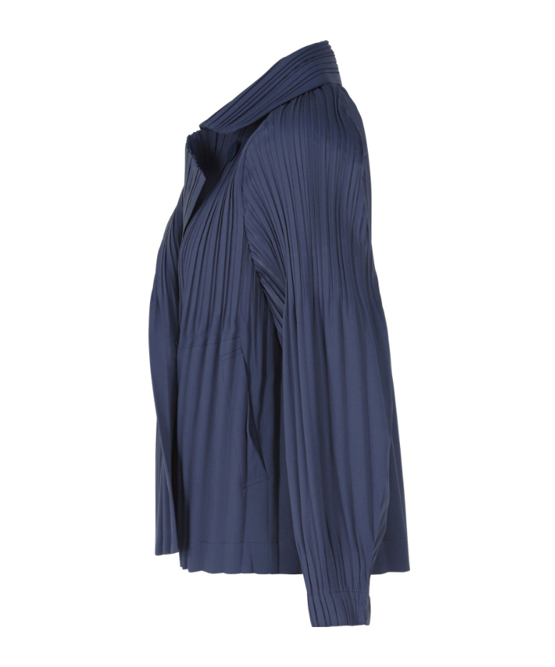 Issey Miyake Plissé Collared Jacket In Blue