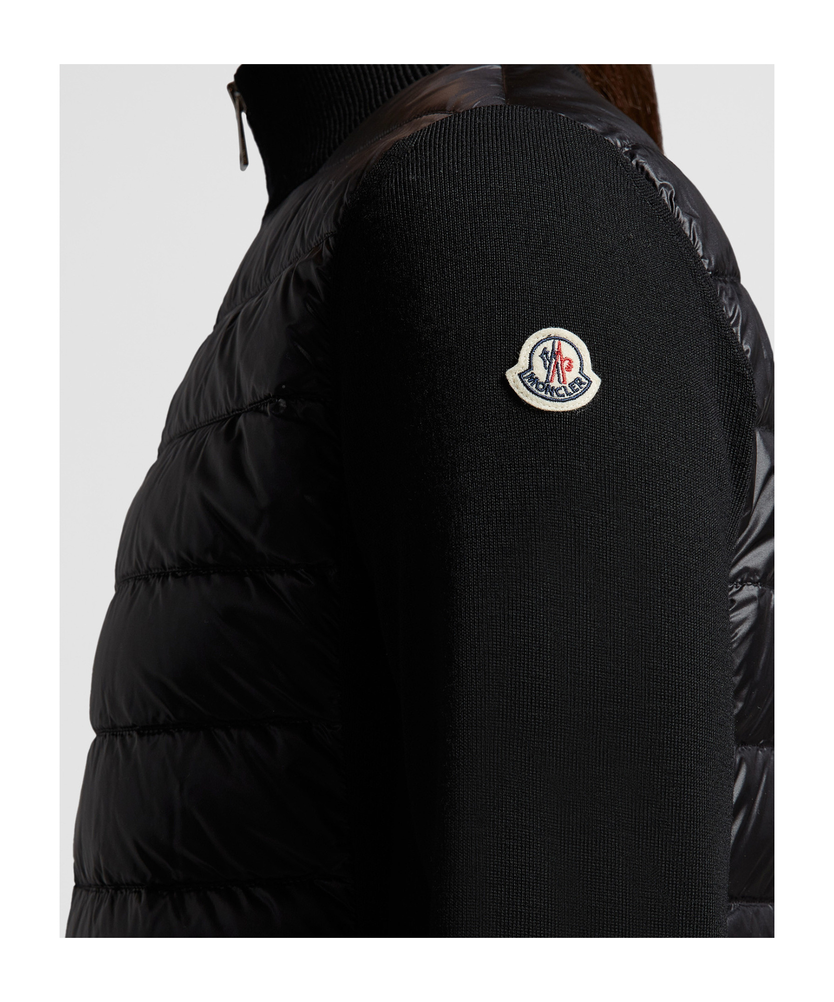 Moncler Padded Wool Zipper Cardigan In Black