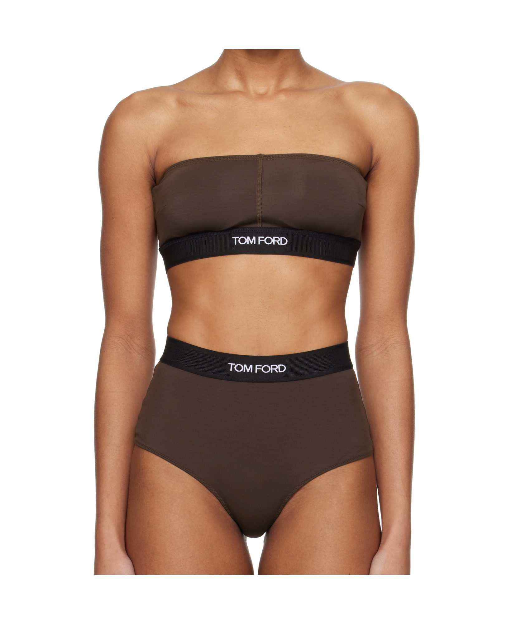 Tom Ford Logo Underband Strapless Bra In Brown